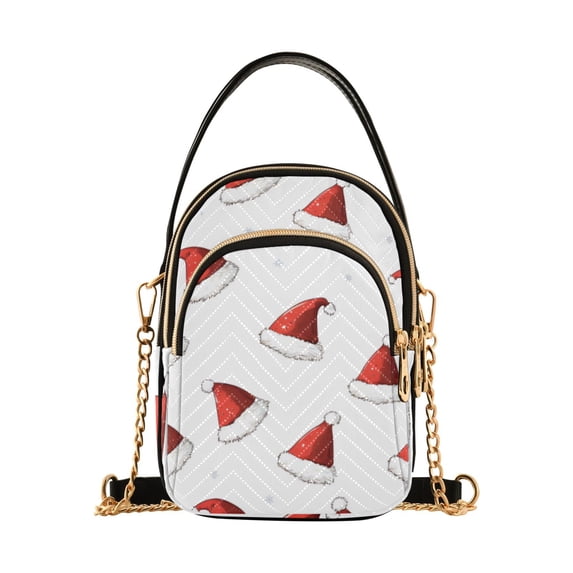 FORMRS Crossbody Bag for Women Quilted Travel Shoulder Cell Phone Purse with Chain Strap Handbag, Cute Santa Hats Pattern