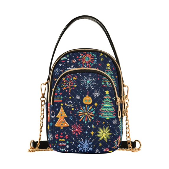 FORMRS Crossbody Bag for Women Quilted Travel Shoulder Cell Phone Purse with Chain Strap Handbag, Dark Blue Christmas
