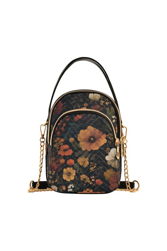 Crossbody Bag for Women Quilted Travel Shoulder Cell Phone Purse with Chain Strap Handbag, Dark Floral Pattern