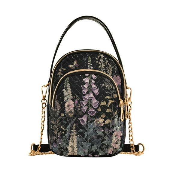 FORMRS Crossbody Bag for Women Shoulder Cell Phone Purse with Zipper, Dark Flowers Pattern