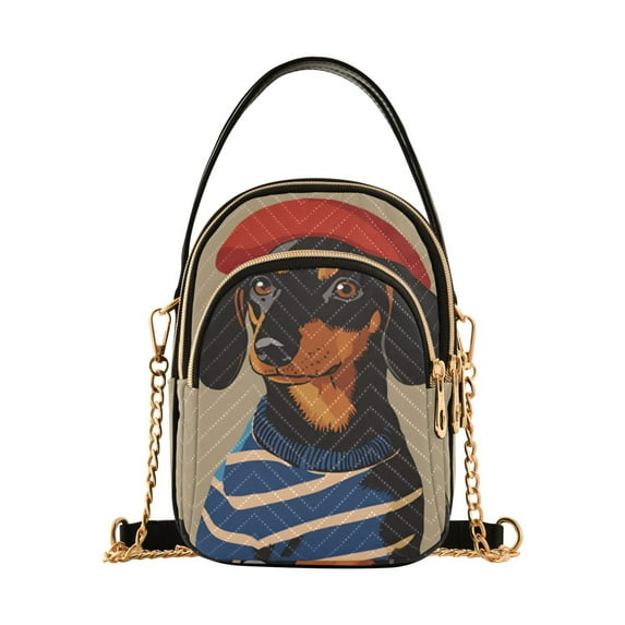 FORMRS Crossbody Bag for Women Quilted Travel Shoulder Cell Phone Purse with Chain Strap Handbag, Dog Artist