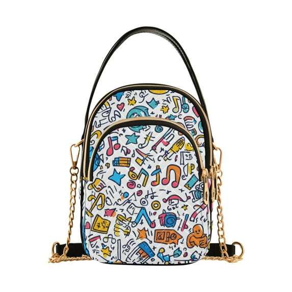 FORMRS Crossbody Bag for Women Quilted Travel Shoulder Cell Phone Purse with Chain Strap Handbag, Doodle Pattern