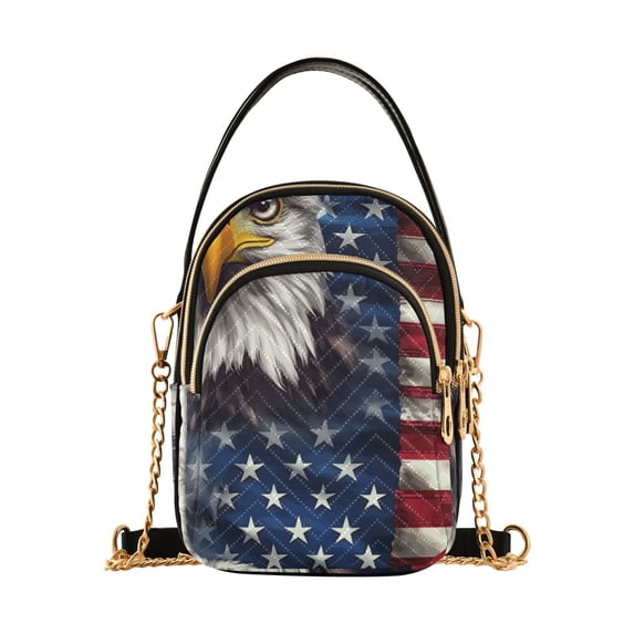 FORMRS Crossbody Bag for Women Quilted Travel Shoulder Cell Phone Purse with Chain Strap Handbag, Eagle Flag Pattern
