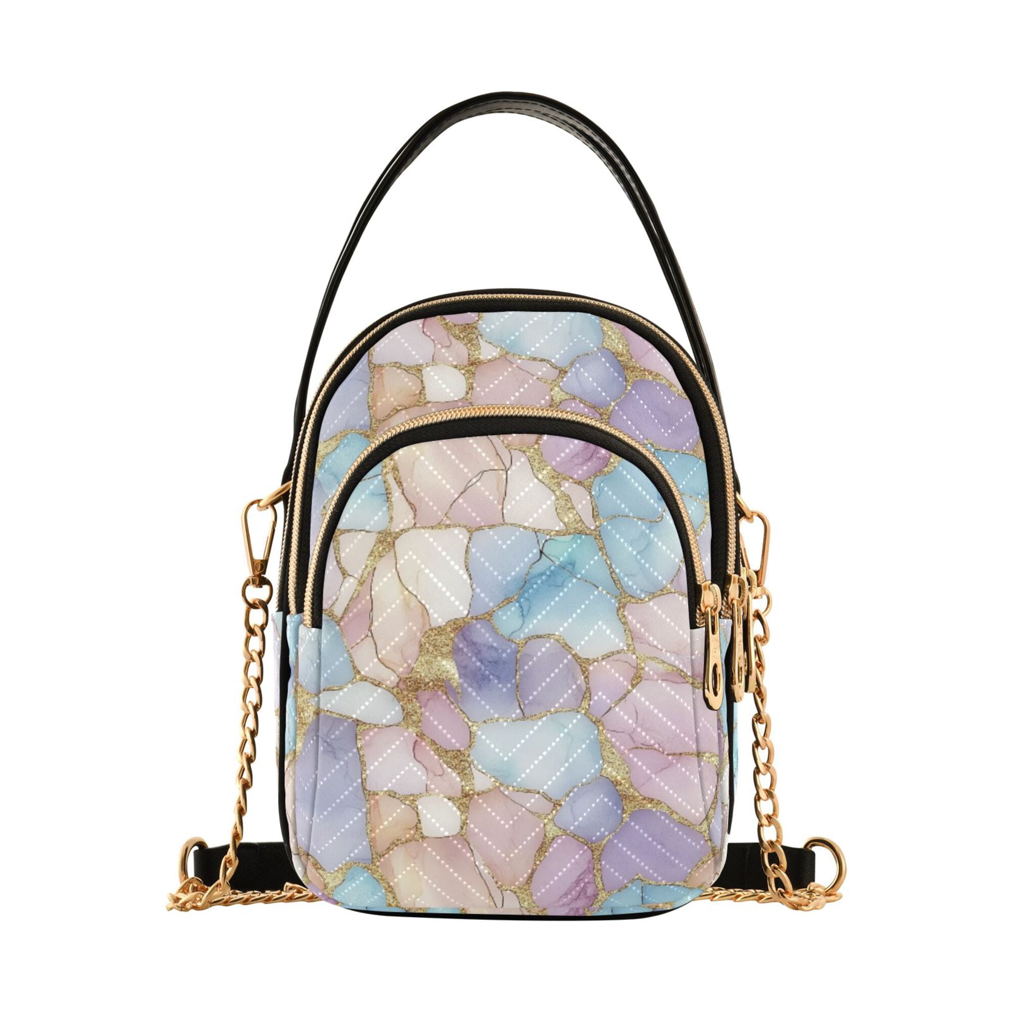 FORMRS Crossbody Bag for Women Quilted Travel Shoulder Cell Phone Purse with Chain Strap Handbag, Elegant Marble Pattern