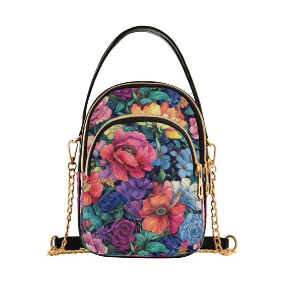 FORMRS Crossbody Bag for Women Quilted Travel Shoulder Cell Phone Purse with Chain Strap Handbag, Ethereal Floral Harmony