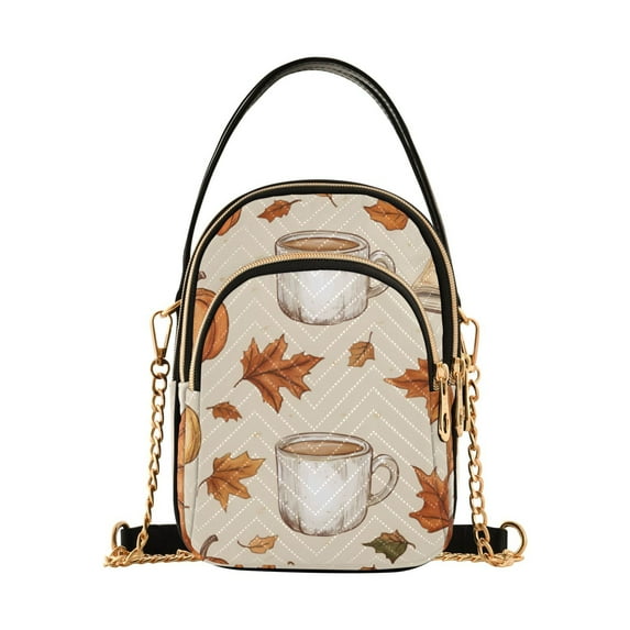 FORMRS Crossbody Bag for Women Quilted Travel Shoulder Cell Phone Purse with Chain Strap Handbag, Fall Mug Pattern