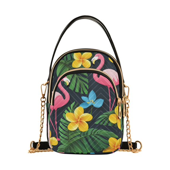 FORMRS Crossbody Bag for Women Quilted Travel Shoulder Cell Phone Purse with Chain Strap Handbag, Flamingo Floral Pattern