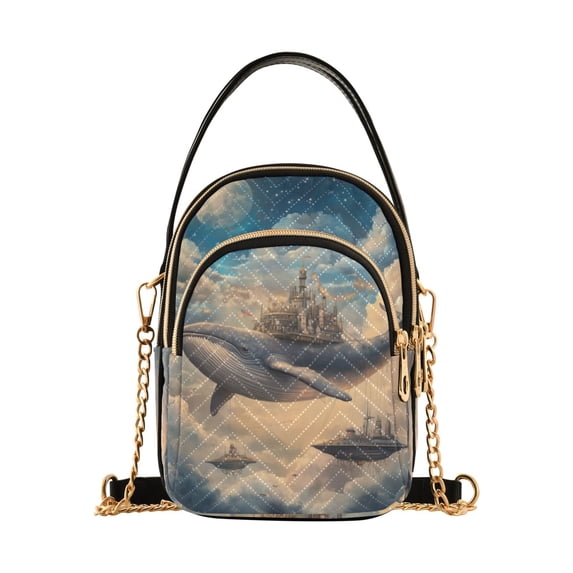 FORMRS Crossbody Bag for Women Quilted Travel Shoulder Cell Phone Purse with Chain Strap Handbag, Floating Whale