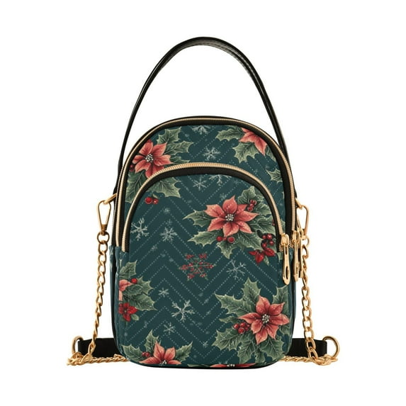 FORMRS Crossbody Bag for Women Quilted Travel Shoulder Cell Phone Purse with Chain Strap Handbag, Floral Christmas