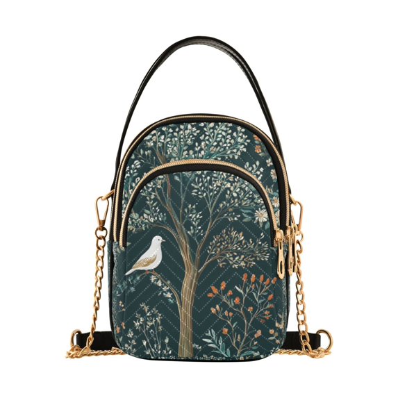 FORMRS Crossbody Bag for Women Quilted Travel Shoulder Cell Phone Purse with Chain Strap Handbag, Floral Forest Scene