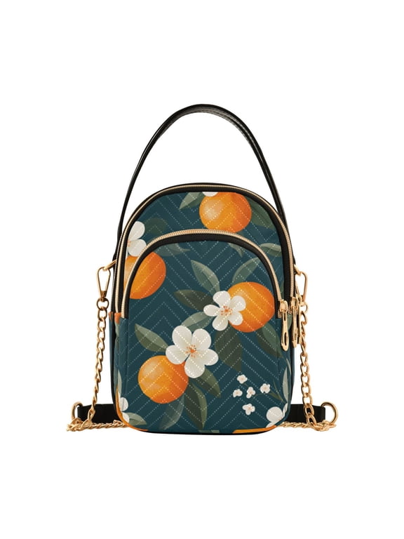 Crossbody Bag for Women Quilted Travel Shoulder Cell Phone Purse with Chain Strap Handbag, Floral Oranges