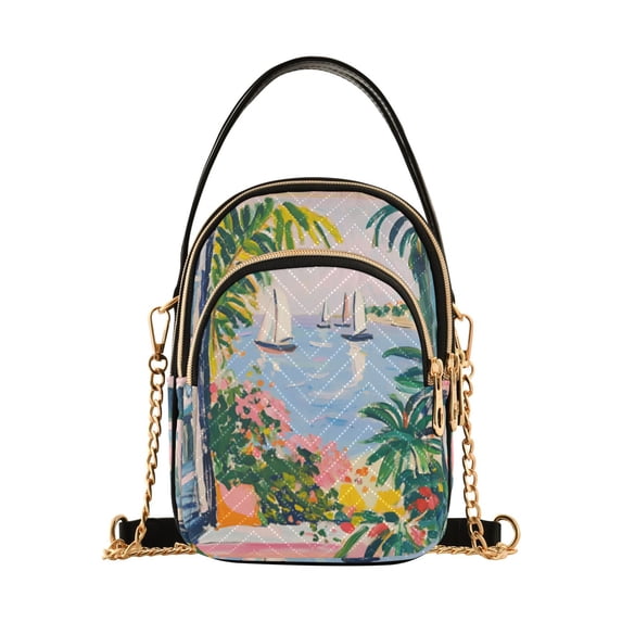 FORMRS Crossbody Bag for Women Quilted Travel Shoulder Cell Phone Purse with Chain Strap Handbag, Floral Seaside