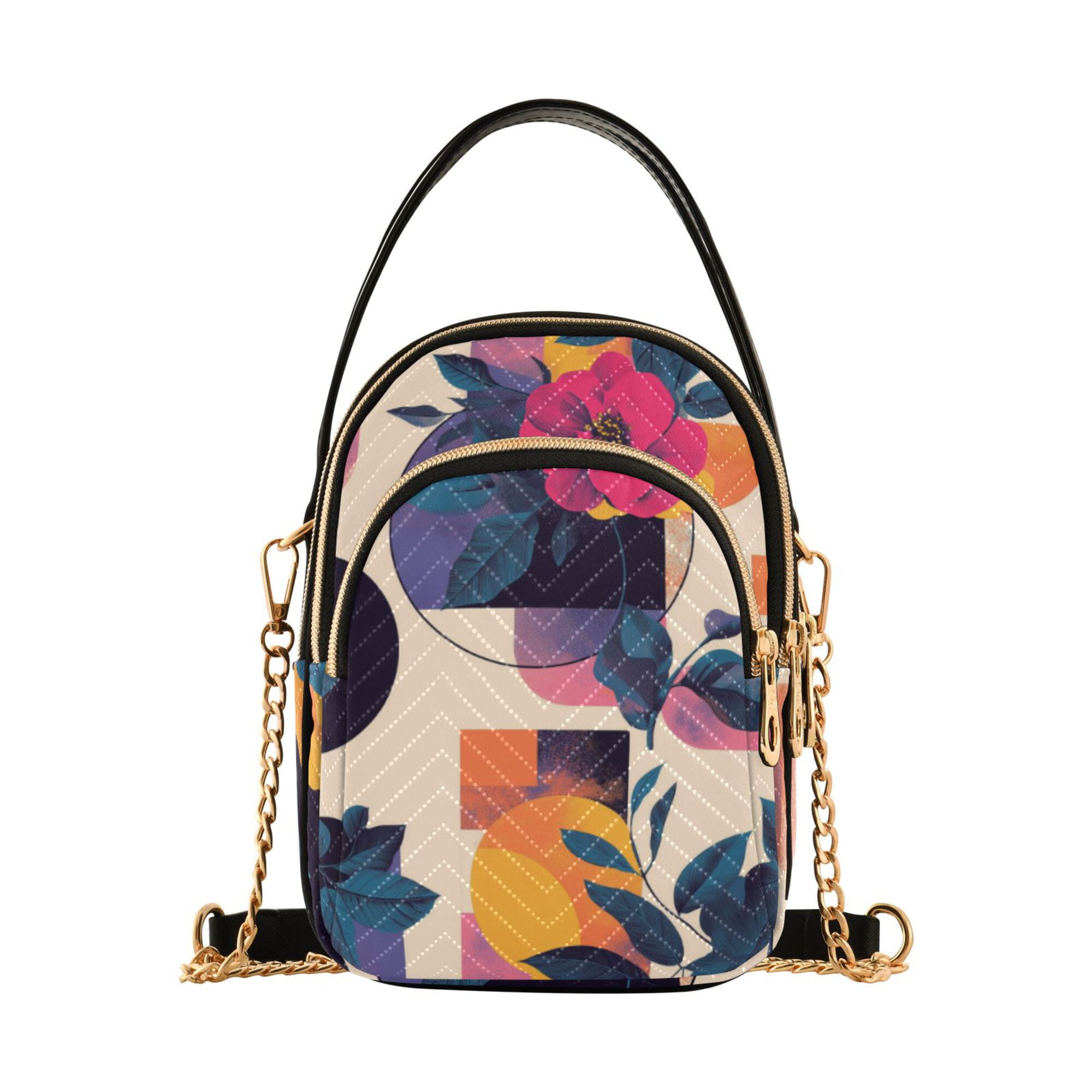 FORMRS Crossbody Bag for Women Quilted Travel Shoulder Cell Phone Purse with Chain Strap Handbag, Flowers Pattern Style
