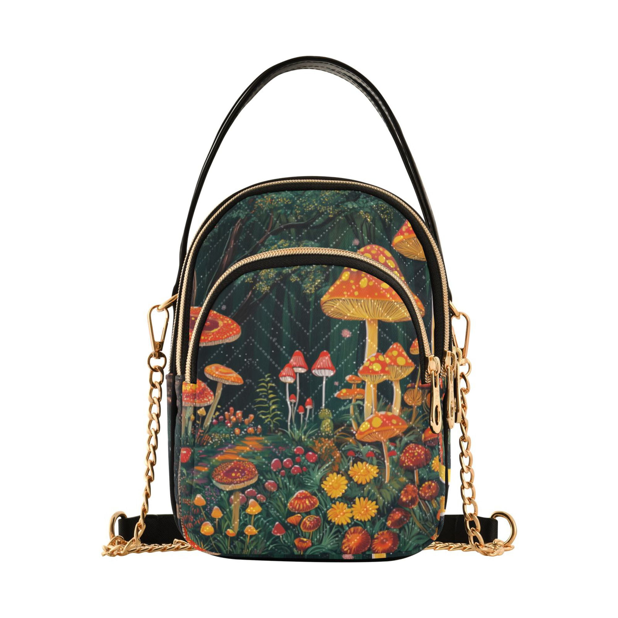 FORMRS Crossbody Bag for Women Quilted Travel Shoulder Cell Phone Purse with Chain Strap Handbag, Forest Mushroom
