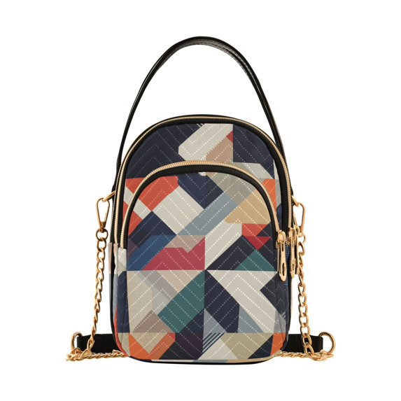 FORMRS Crossbody Bag for Women Quilted Travel Shoulder Cell Phone Purse with Chain Strap Handbag, Geometric Pattern