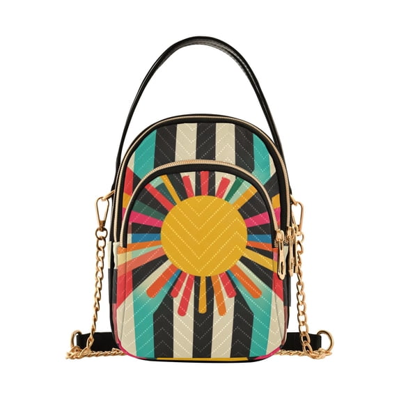 FORMRS Crossbody Bag for Women Quilted Travel Shoulder Cell Phone Purse with Chain Strap Handbag, Geometric Sun
