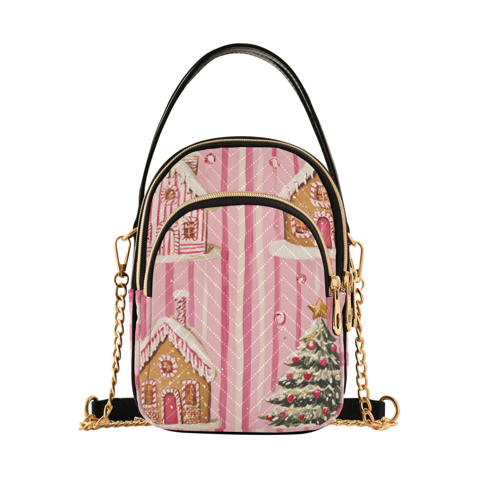 FORMRS Crossbody Bag for Women Quilted Travel Shoulder Cell Phone Purse with Chain Strap Handbag, Gingerbread Houses