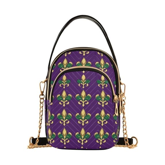 FORMRS Crossbody Bag for Women Quilted Travel Shoulder Cell Phone Purse with Chain Strap Handbag, Gold and Green Floral Pattern