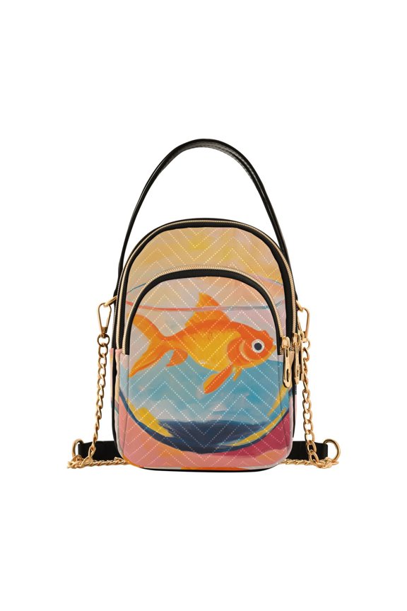 Crossbody Bag for Women Quilted Travel Shoulder Cell Phone Purse with Chain Strap Handbag, Goldfish
