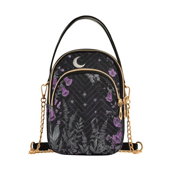 FORMRS Crossbody Bag for Women Quilted Travel Shoulder Cell Phone Purse with Chain Strap Handbag, Gothic Floral Print