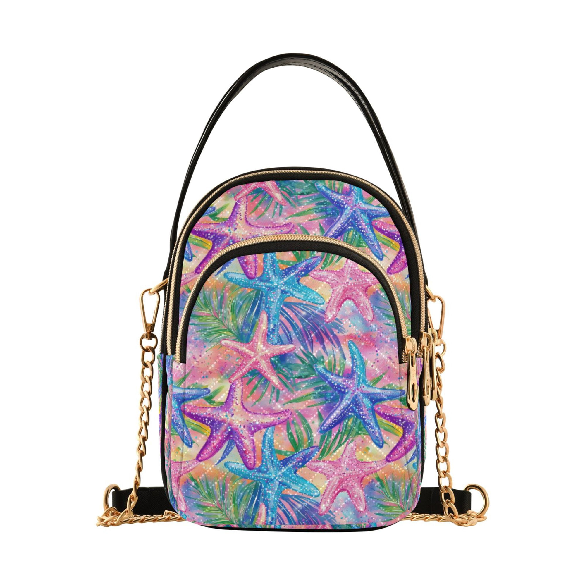 FORMRS Crossbody Bag for Women Quilted Travel Shoulder Cell Phone Purse with Chain Strap Handbag, Gradient Starfish Pattern
