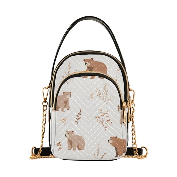 FORMRS Crossbody Bag for Women Quilted Travel Shoulder Cell Phone Purse with Chain Strap Handbag, Gray Bears