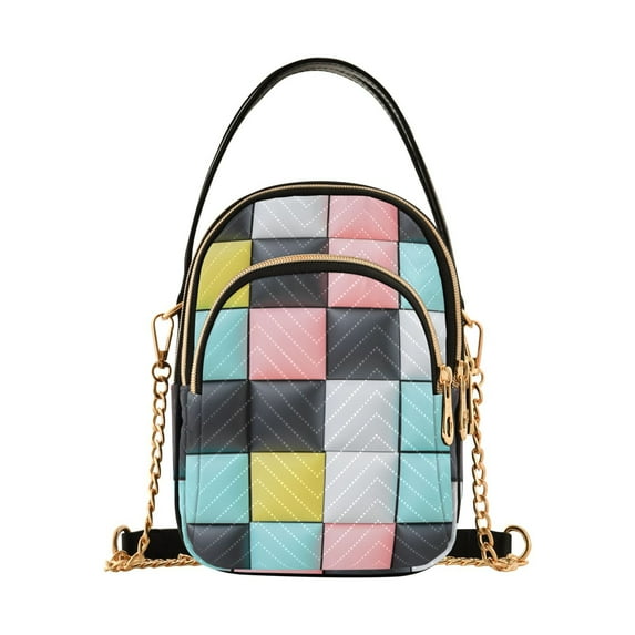 FORMRS Crossbody Bag for Women Quilted Travel Shoulder Cell Phone Purse with Chain Strap Handbag, Gray Checkered Pattern