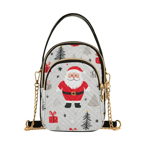 FORMRS Crossbody Bag for Women Quilted Travel Shoulder Cell Phone Purse with Chain Strap Handbag, Gray Christmas Santa