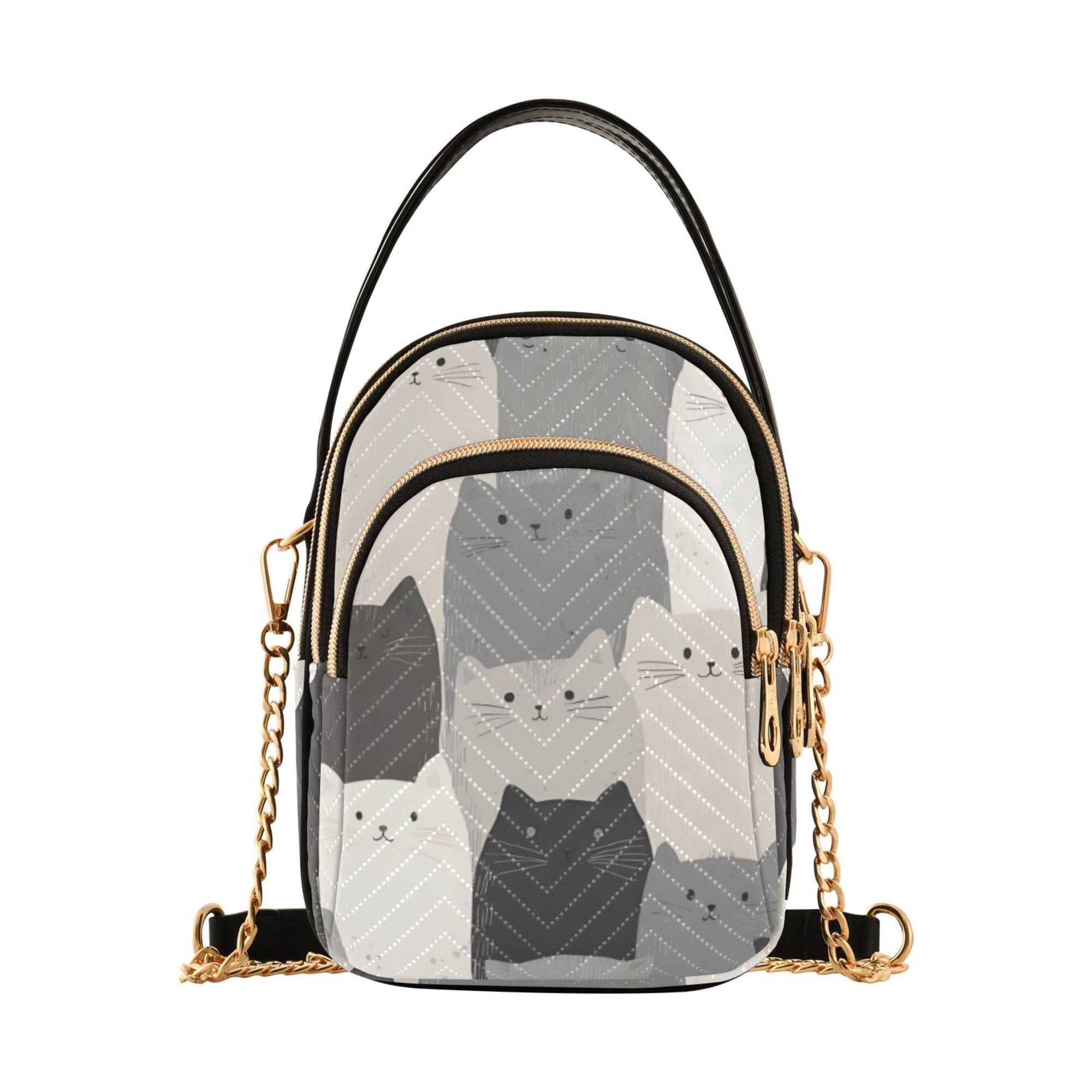 FORMRS Crossbody Bag for Women Quilted Travel Shoulder Cell Phone Purse with Chain Strap Handbag, Gray Cute Cats