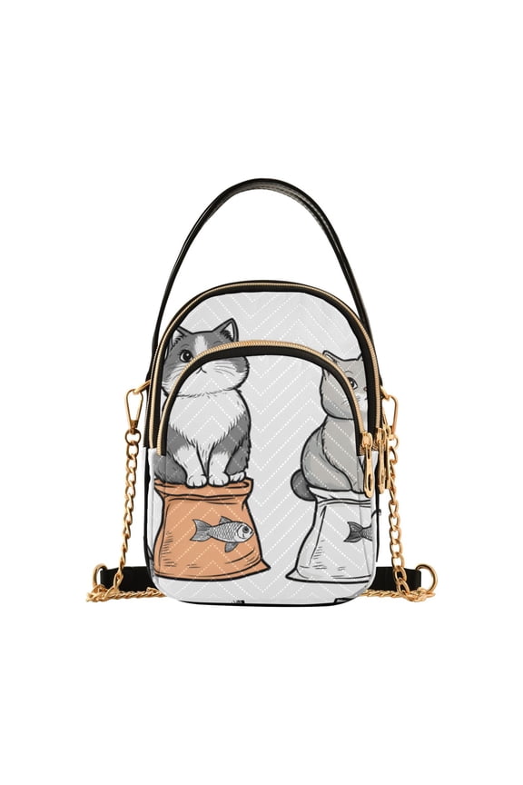 Crossbody Bag for Women Quilted Travel Shoulder Cell Phone Purse with Chain Strap Handbag, Gray Cute Chubby Cat