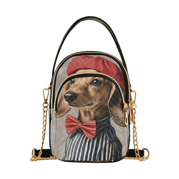 FORMRS Crossbody Bag for Women Quilted Travel Shoulder Cell Phone Purse with Chain Strap Handbag, Gray Dog Artist
