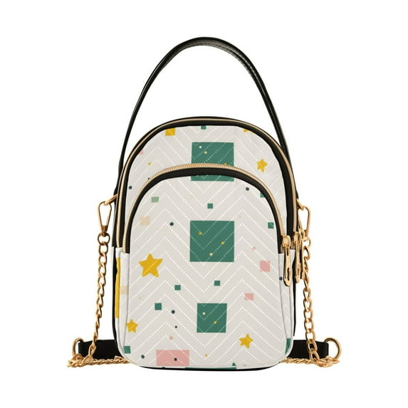 FORMRS Crossbody Bag for Women Quilted Travel Shoulder Cell Phone Purse with Chain Strap Handbag, Green Abstract Pattern