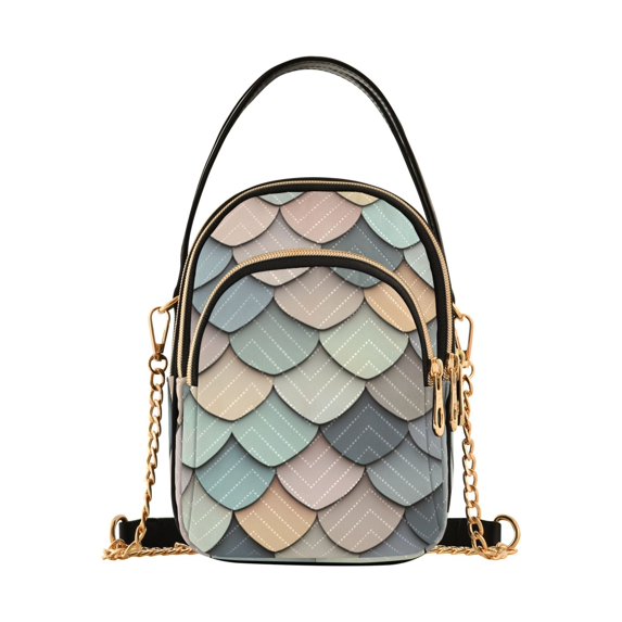 FORMRS Crossbody Bag for Women Quilted Travel Shoulder Cell Phone Purse with Chain Strap Handbag, Green Art Pattern