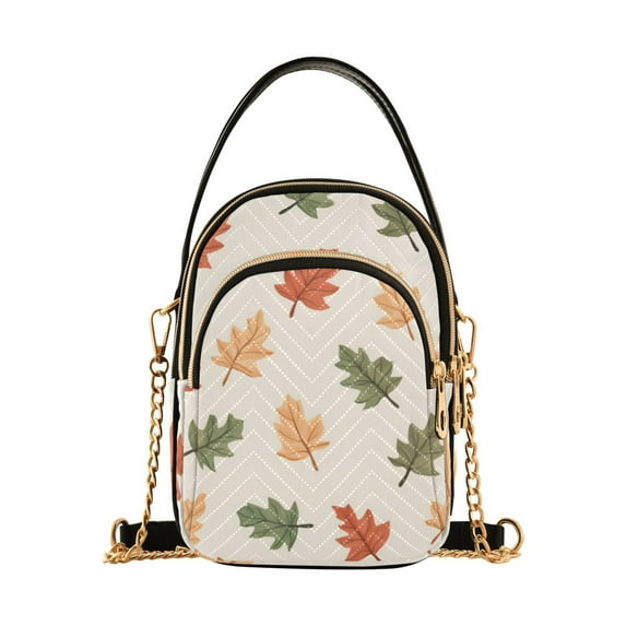 FORMRS Crossbody Bag for Women Quilted Travel Shoulder Cell Phone Purse with Chain Strap Handbag, Green Autumn Leaves