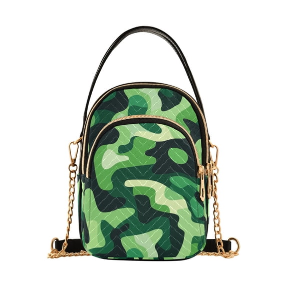 FORMRS Crossbody Bag for Women Quilted Travel Shoulder Cell Phone Purse with Chain Strap Handbag, Green Camouflage Pattern