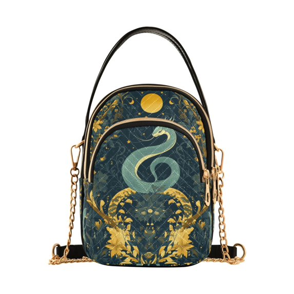 FORMRS Crossbody Bag for Women Quilted Travel Shoulder Cell Phone Purse with Chain Strap Handbag, Green Celestial Serpent