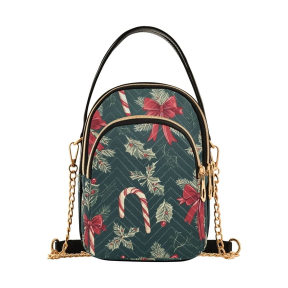 FORMRS Crossbody Bag for Women Shoulder Cell Phone Purse with Zipper, Green Christmas Candy Canes