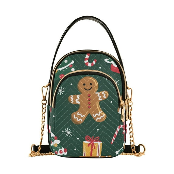 FORMRS Crossbody Bag for Women Quilted Travel Shoulder Cell Phone Purse with Chain Strap Handbag, Green Christmas Gingerbread