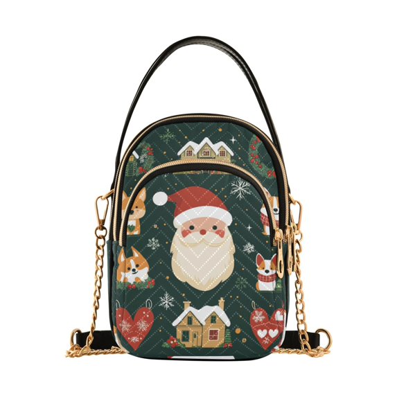 FORMRS Crossbody Bag for Women Quilted Travel Shoulder Cell Phone Purse with Chain Strap Handbag, Green Christmas