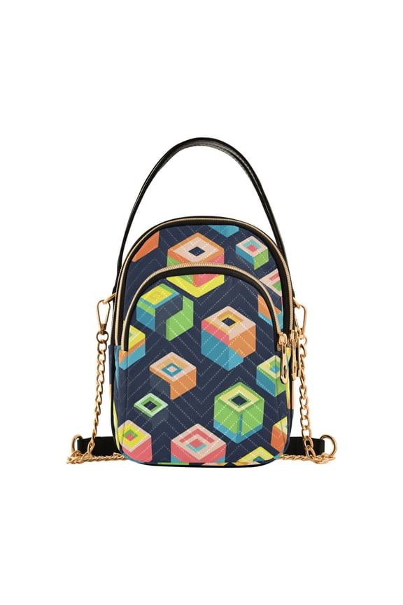 Crossbody Bag for Women Quilted Travel Shoulder Cell Phone Purse with Chain Strap Handbag, Green Cubes