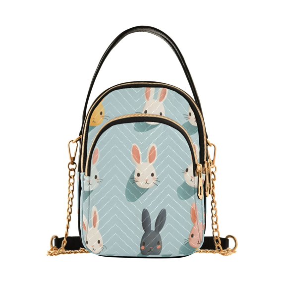 FORMRS Crossbody Bag for Women Quilted Travel Shoulder Cell Phone Purse with Chain Strap Handbag, Green Cute Rabbits