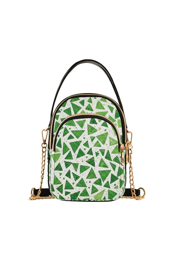 Crossbody Bag for Women Quilted Travel Shoulder Cell Phone Purse with Chain Strap Handbag, Green Dot Triangles Pattern