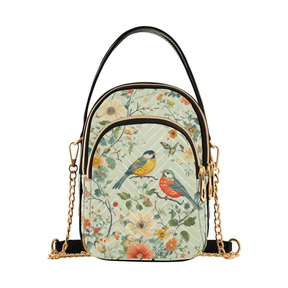 FORMRS Crossbody Bag for Women Quilted Travel Shoulder Cell Phone Purse with Chain Strap Handbag, Green Floral Pattern