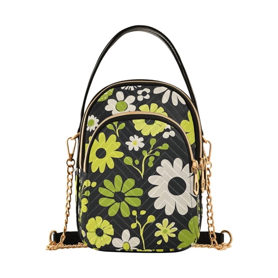 FORMRS Crossbody Bag for Women Quilted Travel Shoulder Cell Phone Purse with Chain Strap Handbag, Green Flower Pattern