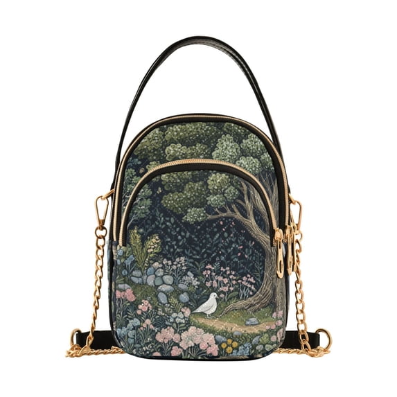 FORMRS Crossbody Bag for Women Quilted Travel Shoulder Cell Phone Purse with Chain Strap Handbag, Green Forest Scene