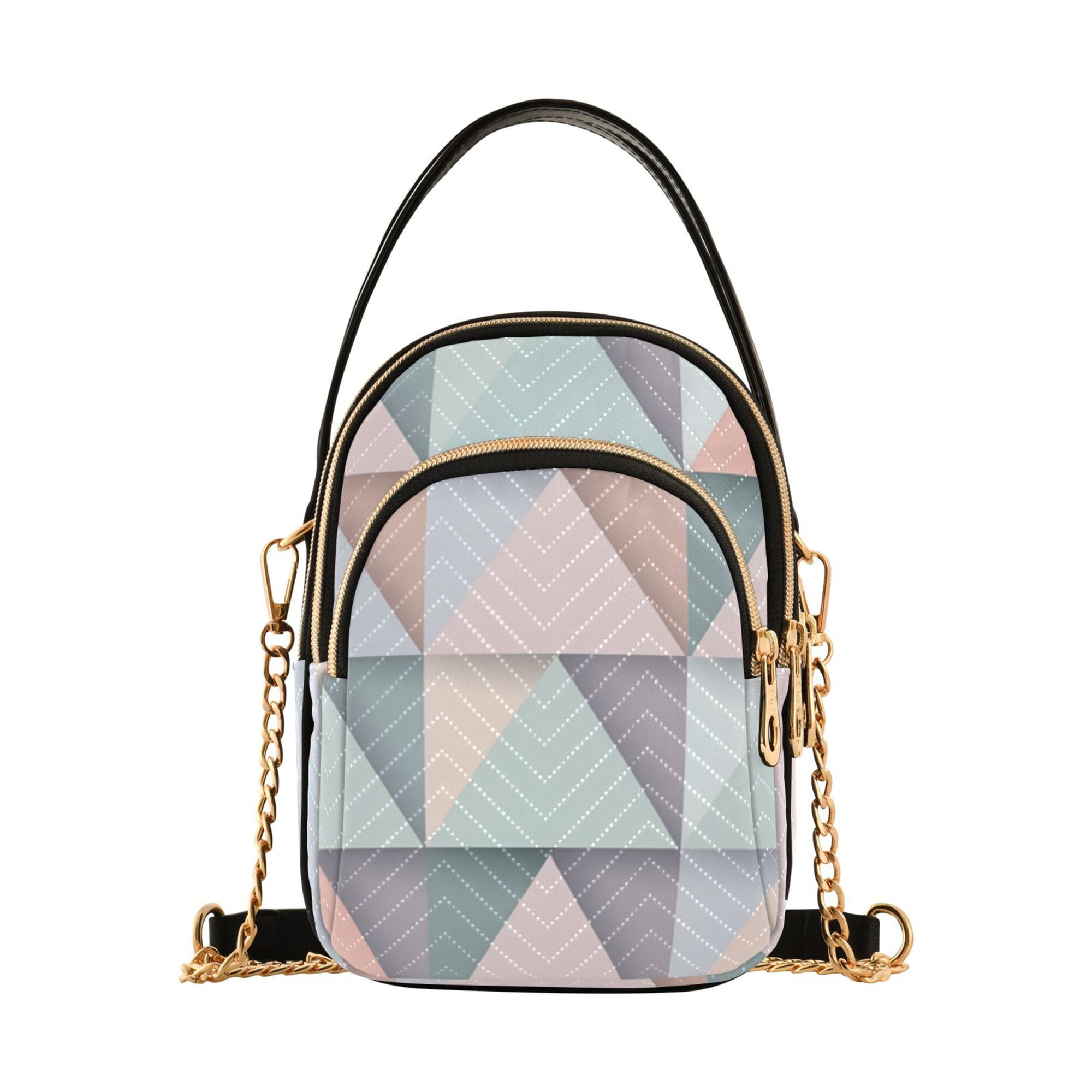 FORMRS Crossbody Bag for Women Quilted Travel Shoulder Cell Phone Purse with Chain Strap Handbag, Green Geometric