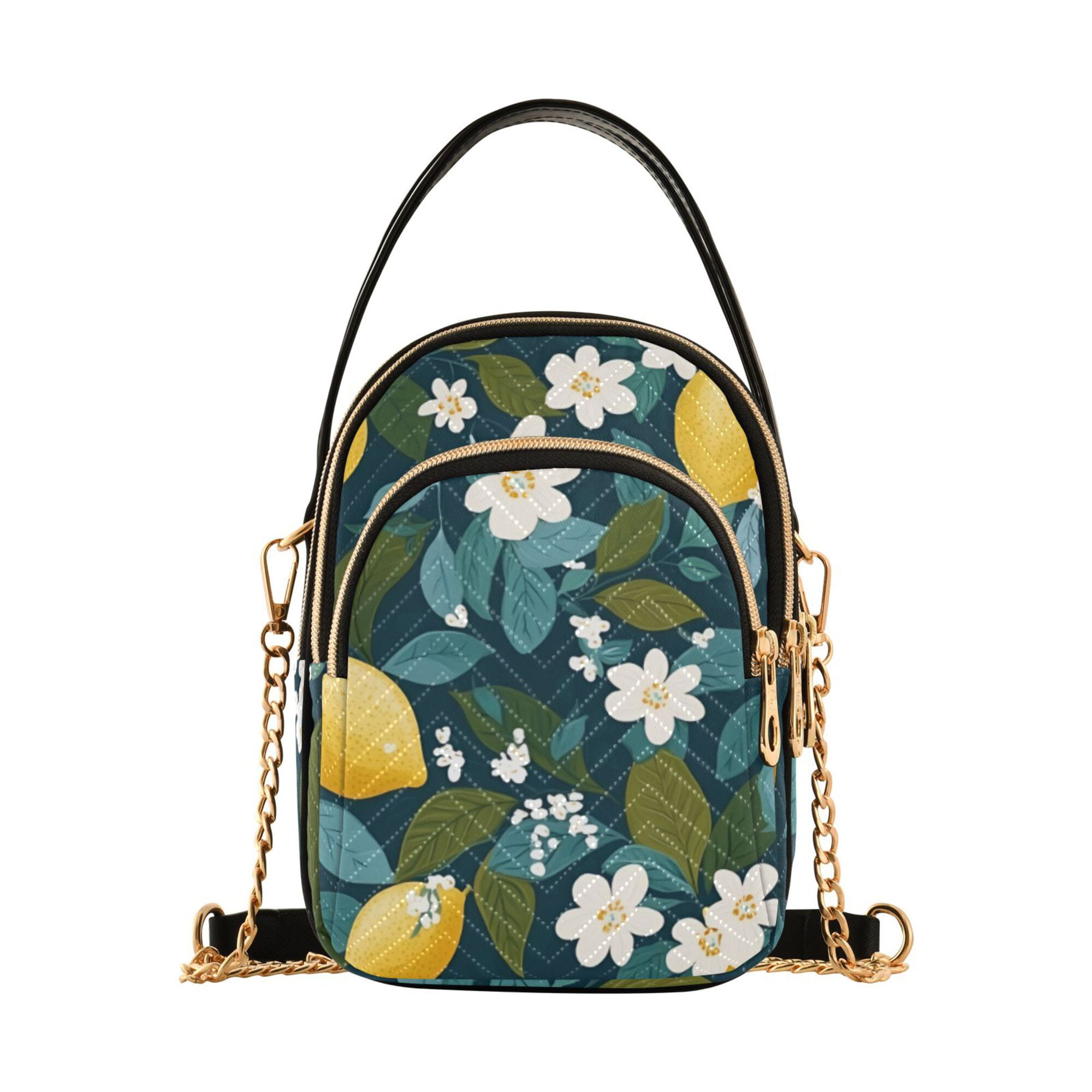 FORMRS Crossbody Bag for Women Quilted Travel Shoulder Cell Phone Purse with Chain Strap Handbag, Green Lemon Leaves