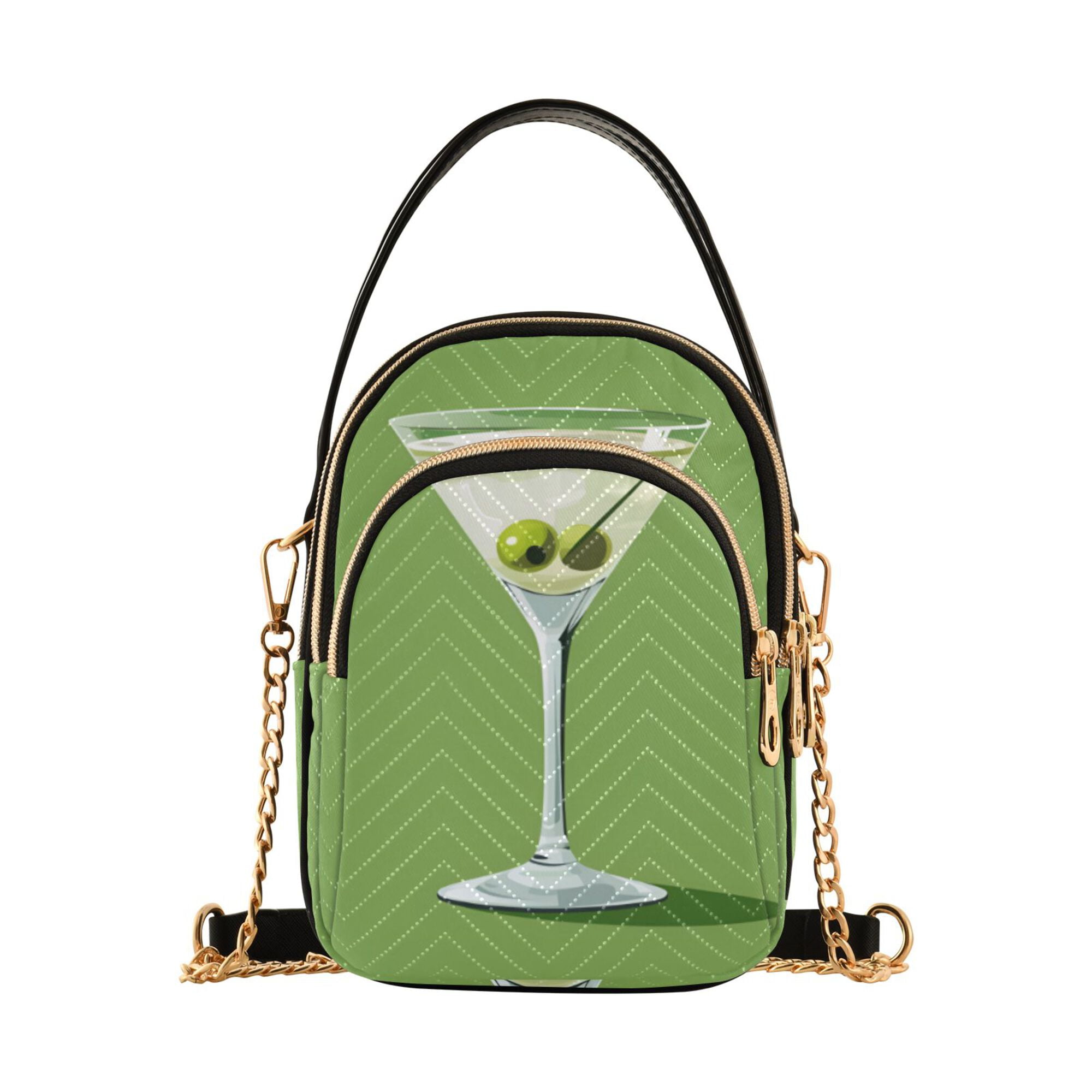 FORMRS Crossbody Bag for Women Quilted Travel Shoulder Cell Phone Purse with Chain Strap Handbag, Green Martini Glass