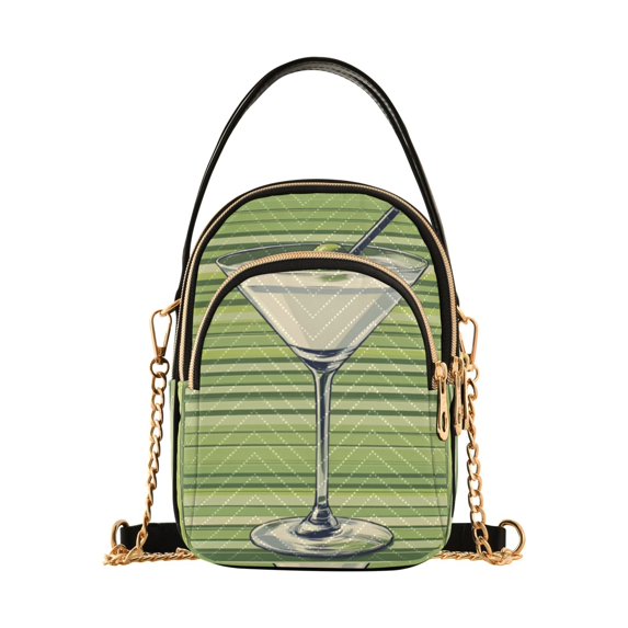 FORMRS Crossbody Bag for Women Quilted Travel Shoulder Cell Phone Purse with Chain Strap Handbag, Green Martini Glass