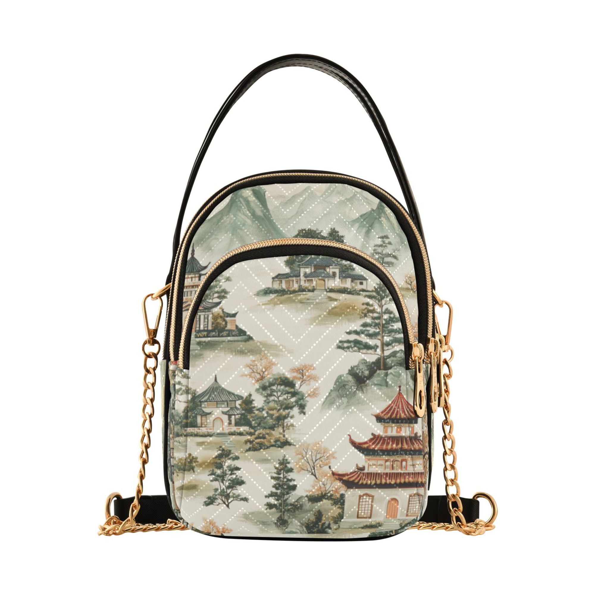 FORMRS Crossbody Bag for Women Quilted Travel Shoulder Cell Phone Purse with Chain Strap Handbag, Green Mountain Pattern